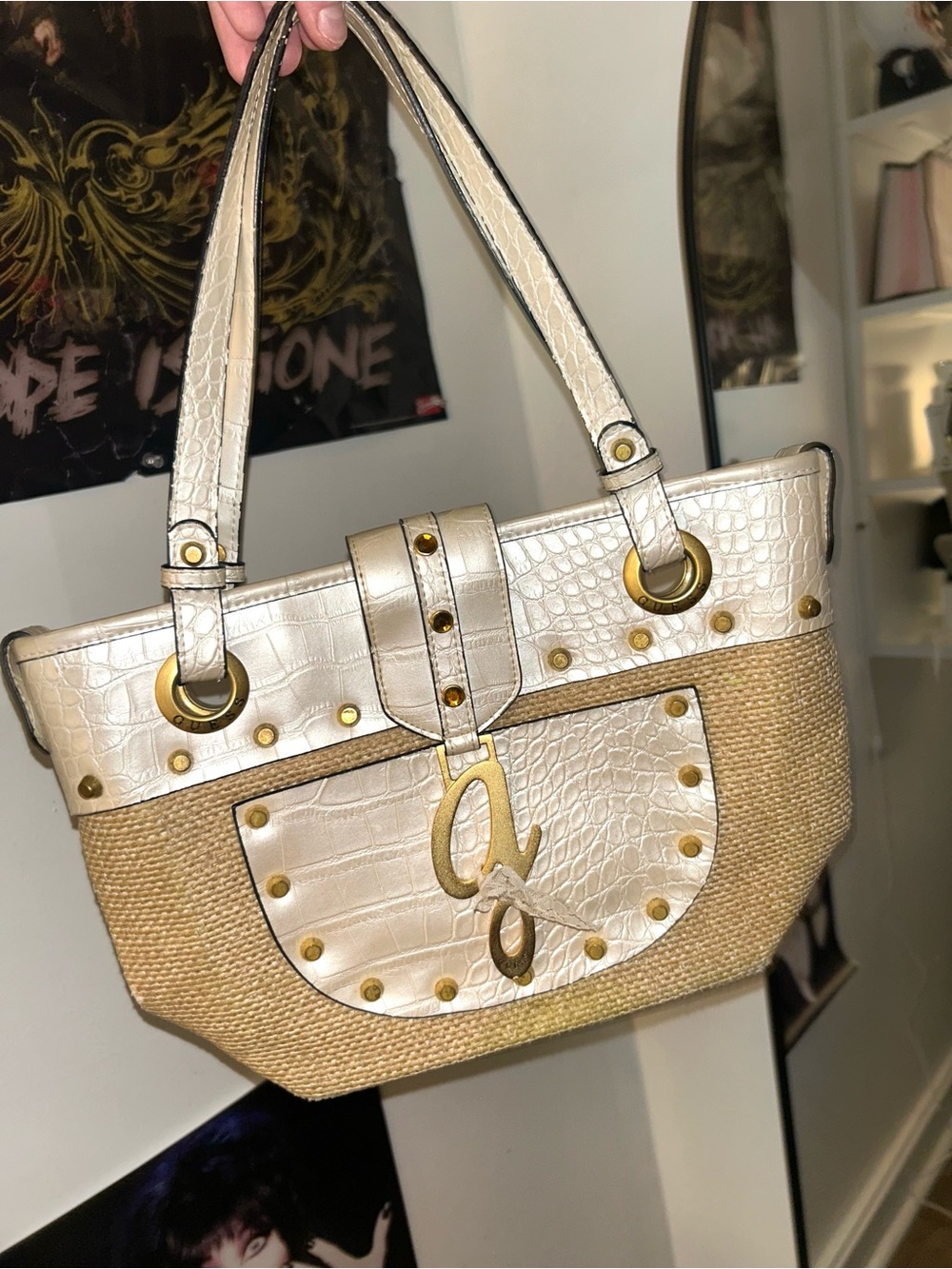 Y2k Guess RARE Gold Beige Snakeskin Handbag